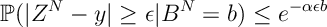 {\mathbb P}( | Z^N -y| \geq \epsilon | B^N=b) \leq e^{-\alpha \epsilon b}